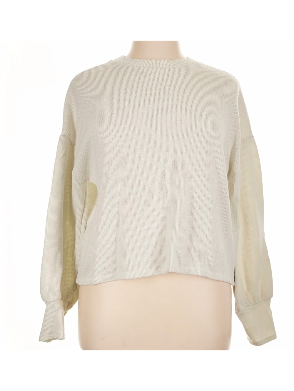 Madewell Ivory Waffle Knit Long Sleeve Crewneck Pullover Top XL Oversized Cozy